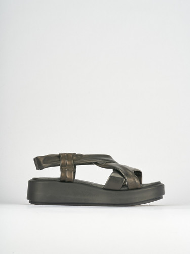 Sandalias de cuña tacón 3 cm negro cuero