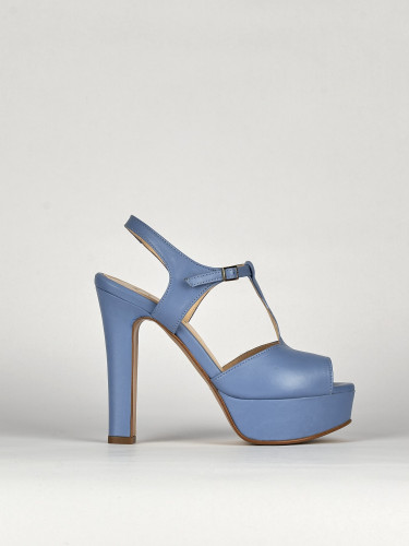 High heel sandals heel 10 cm light blue leather