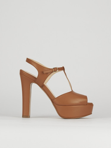 Sandalias de tacón alto tacón 10 cm marrón cuero