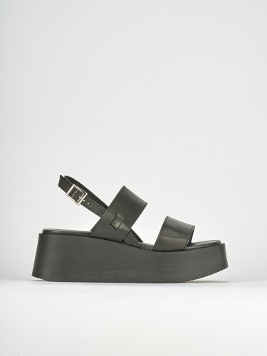 Sandalias de cuña tacón 4 cm negro cuero