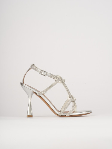 Sandali tacco 9cm pelle argento
