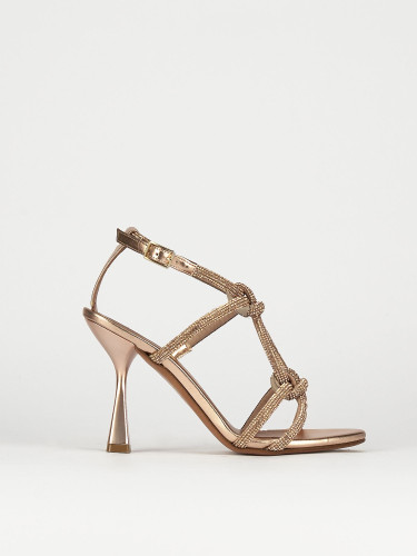 Sandalias de tacón alto tacón 9 cm bronce cuero
