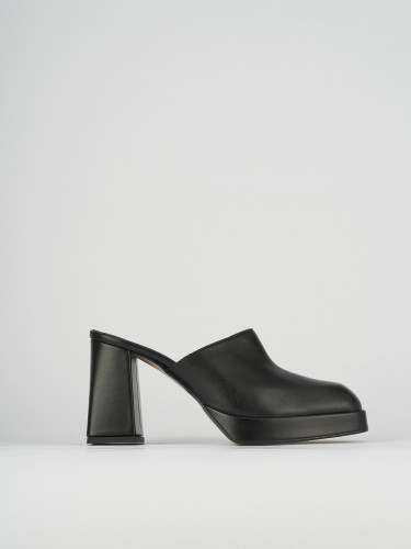 Zuecos con tacón tacón 9 cm negro cuero