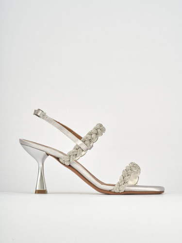 High heel sandals heel 7 cm silver satin