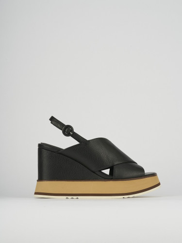 Sandalias de cuña tacón 9 cm negro cuero