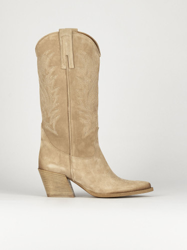 Stivali tacco 7cm camoscio beige