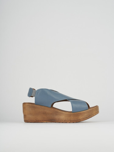 Sandalias de cuña tacón 6 cm turquesa cuero