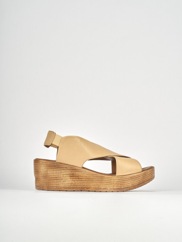 Sandali zeppa tacco 6cm pelle beige