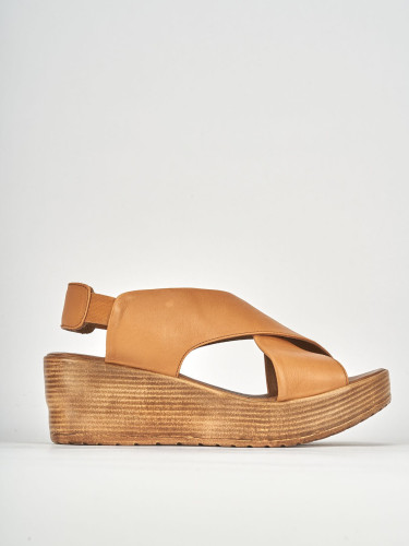 Sandalias de cuña tacón 6 cm marrón cuero