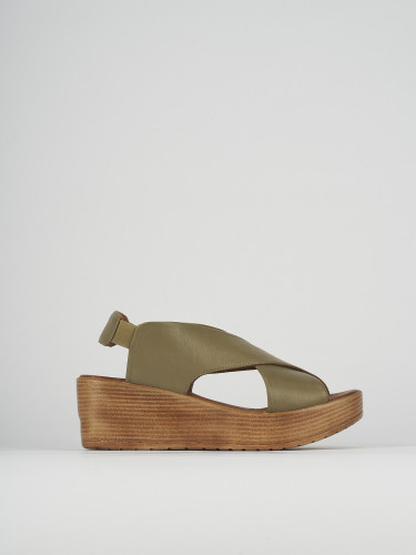 Sandalias de cuña tacón 6 cm verde cuero