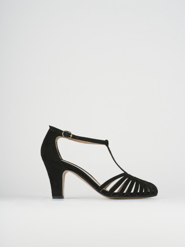 High heel sandals heel 5 cm black chamois
