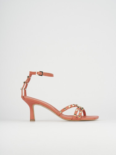 High heel sandals heel 7 cm orange leather