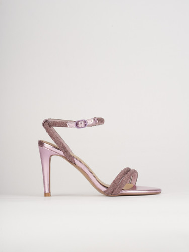 Sandalias de tacón alto tacón 9 cm rosa cuero