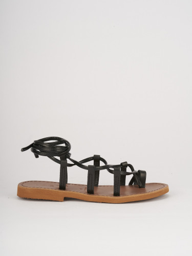 Sandalias de tacón bajo tacón 1 cm negro cuero