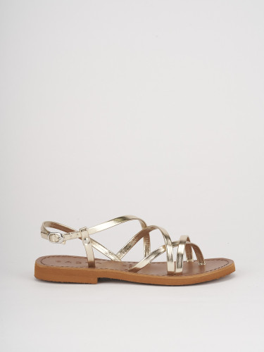 Sandalias de tacón bajo tacón 1 cm oro cuero