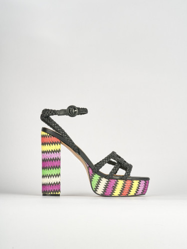 Sandalias de tacón alto tacón 10 cm negro cuero