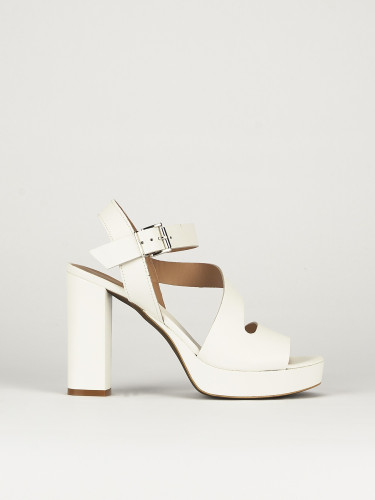 Sandalias de tacón alto tacón 10 cm blanco cuero