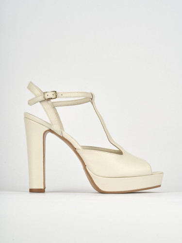 Sandalias de tacón alto tacón 11 cm beis cuero
