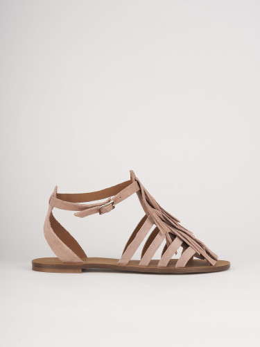 Sandalias de tacón bajo tacón 1 cm rosa ante
