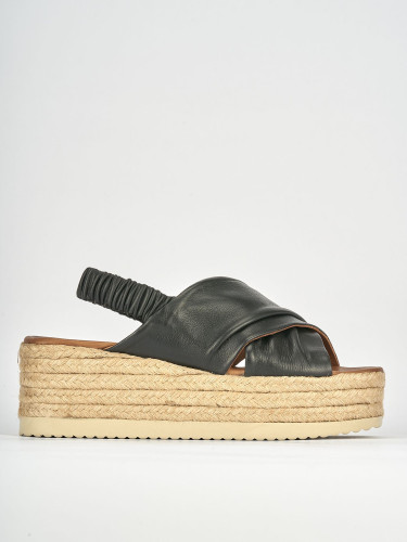 Sandalias de cuña tacón 5 cm negro cuero