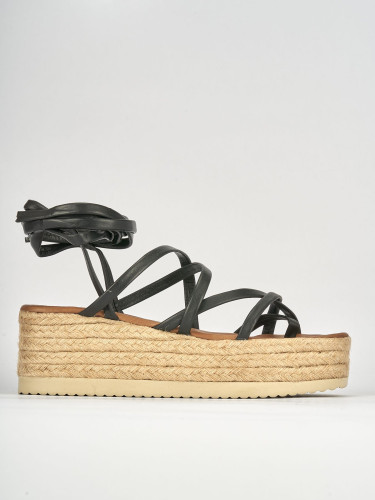 Sandalias de cuña tacón 5 cm negro cuero