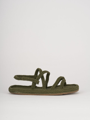 Sandalias de tacón bajo tacón 1 cm verde cuero