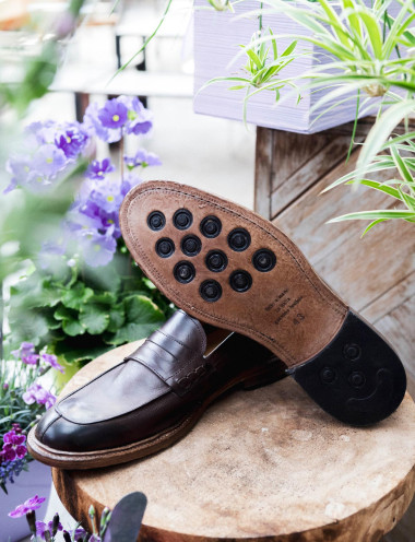 Loafers heel 1 cm dark brown leather