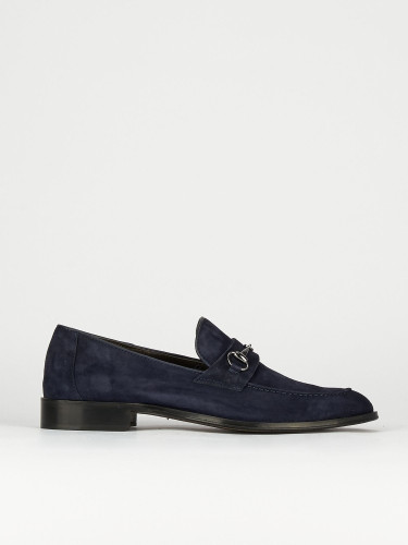 Mocasines tacón 1 cm azul ante