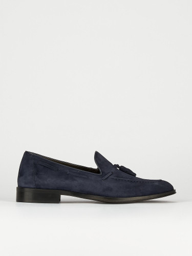 Mocasines tacón 2 cm azul ante