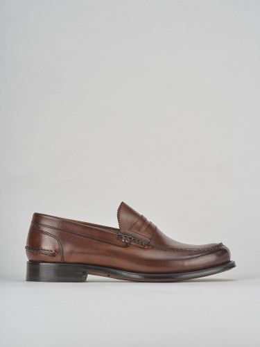 Mocasines tacón 2 cm marrón cuero