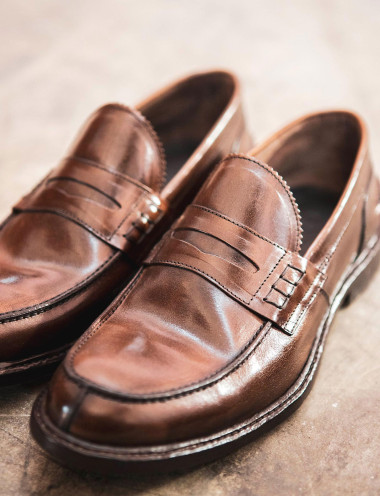 Mocasines tacón 2 cm marrón oscuro cuero