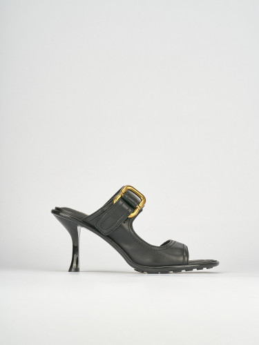 Mules tacón 9 cm negro cuero