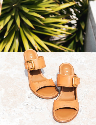Ciabatte tacco 9cm pelle marrone
