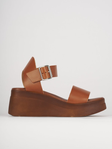 Sandali zeppa tacco 5cm pelle marrone