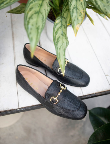 Mocasines tacón 1 cm negro cuero