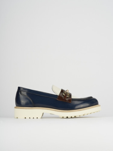 Mocasines tacón 2 cm azul cuero