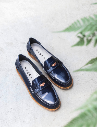 Loafers heel 2 cm blu leather