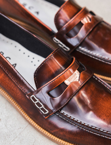 Mocasines tacón 2 cm marrón cuero