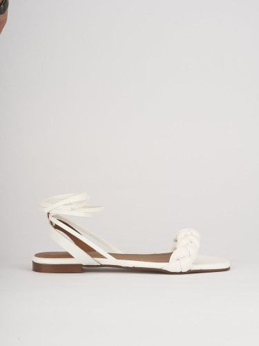 Sandalias de tacón bajo tacón 1 cm blanco cuero