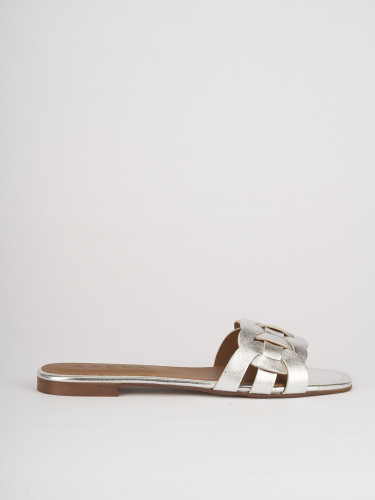 Mules tacón 1 cm plata cuero