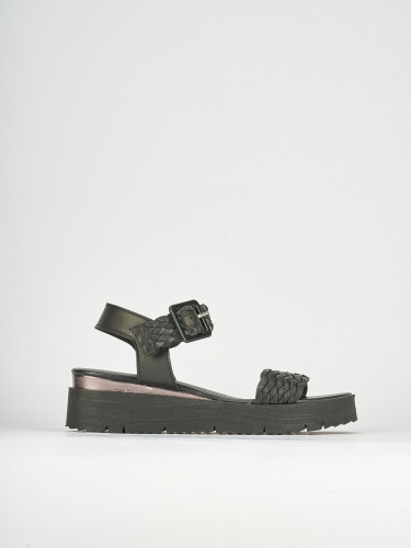 Sandalias de tacón bajo tacón 1 cm negro cuero