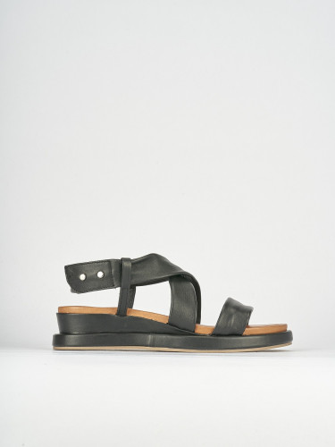 Sandalias de cuña tacón 3 cm negro cuero