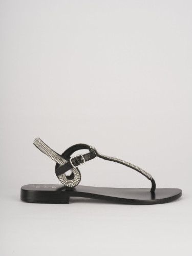 Sandalias de tacón bajo tacón 1 cm negro cuero