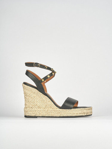 Sandalias de cuña tacón 10 cm negro cuero