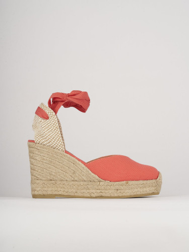 Alpargatas tacón 8 cm rojo cuero