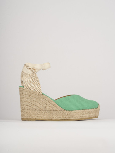 Alpargatas tacón 8 cm verde cuero