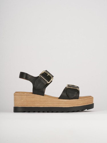 Sandalias de cuña tacón 4 cm negro cuero