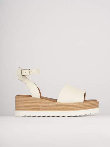 Sandalias de cuña tacón 6 cm blanco cuero