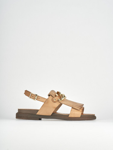 Sandalias de tacón bajo tacón 1 cm marrón cuero