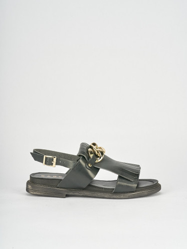 Sandalias de tacón bajo tacón 1 cm negro cuero